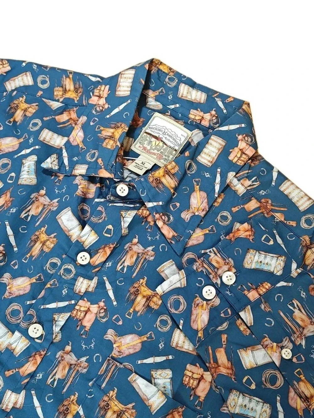 Rockin K Ranch Wear Men XL Equestrian Western Shirt Teal Blue Button Front Nwt